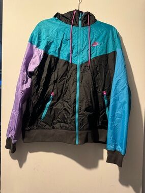 Nike Black Teal Purple pink blue Colorblock Hooded Windbreaker